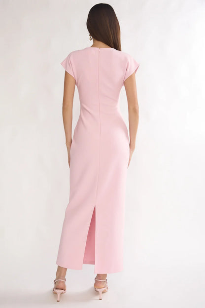 Briona Short Sleeve Buckle Maxi Dress Pink