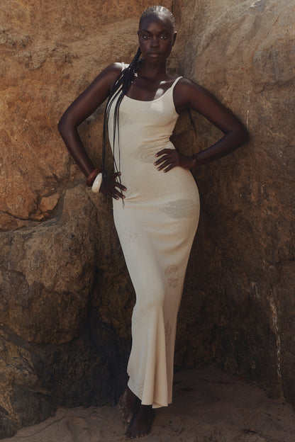 ecru rose embroidered maxi dress