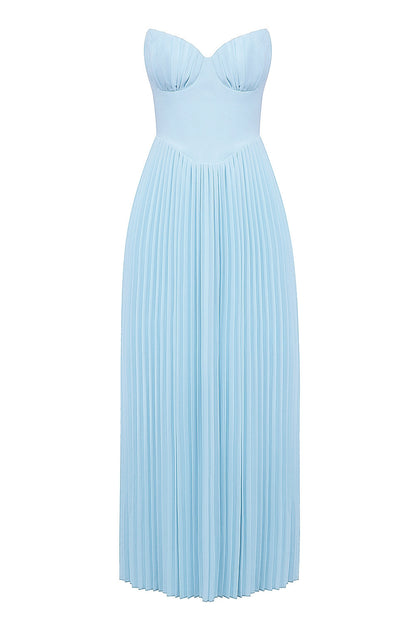 ocean blue pleated maxi dress