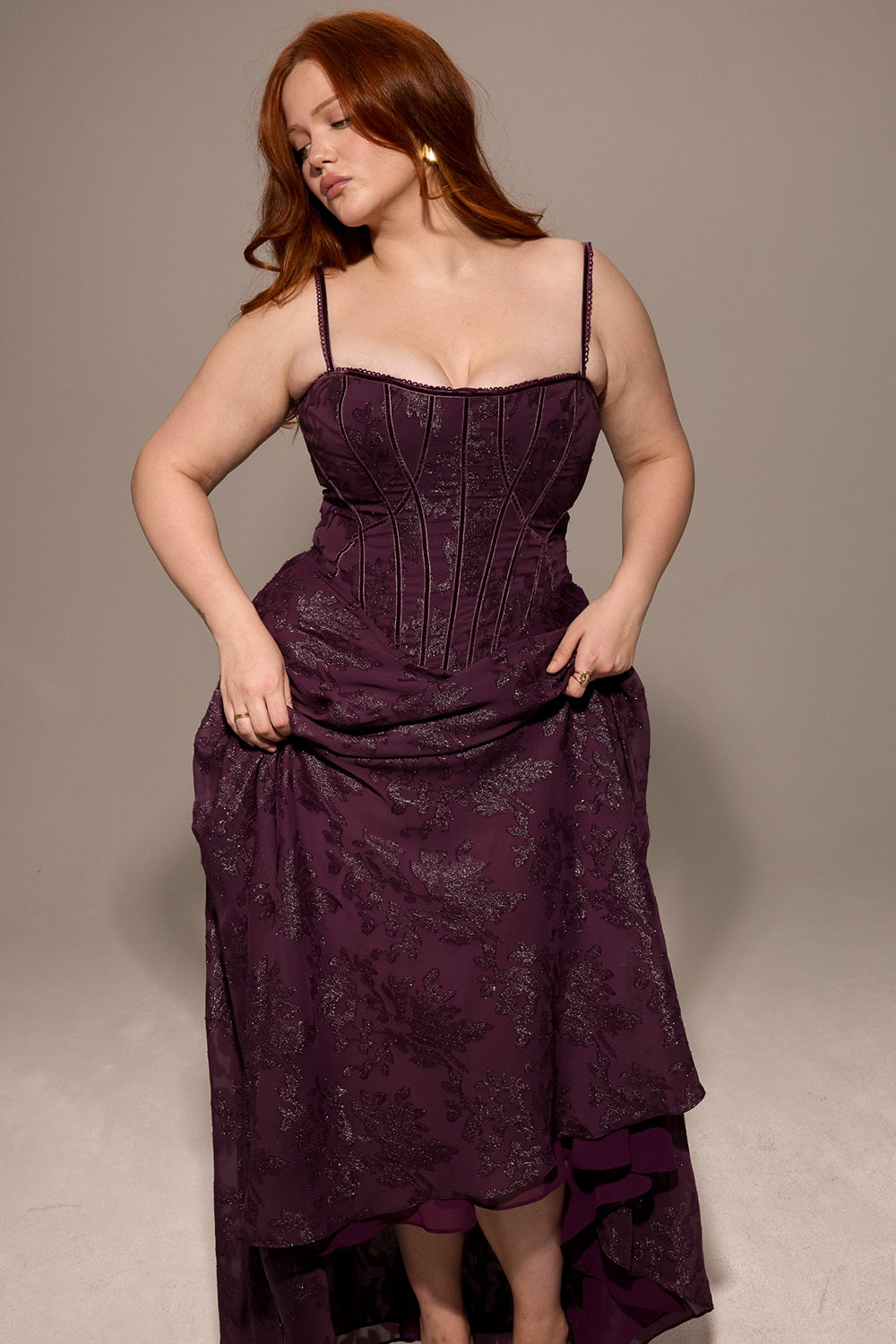 grape lurex chiffon maxi dress