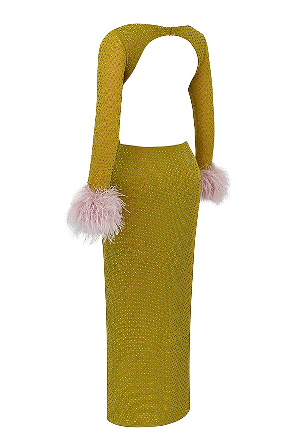 chartreuse crystallised maxi dress