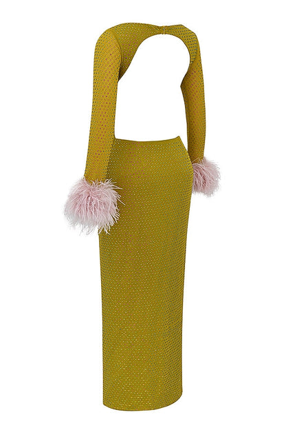 chartreuse crystallised maxi dress