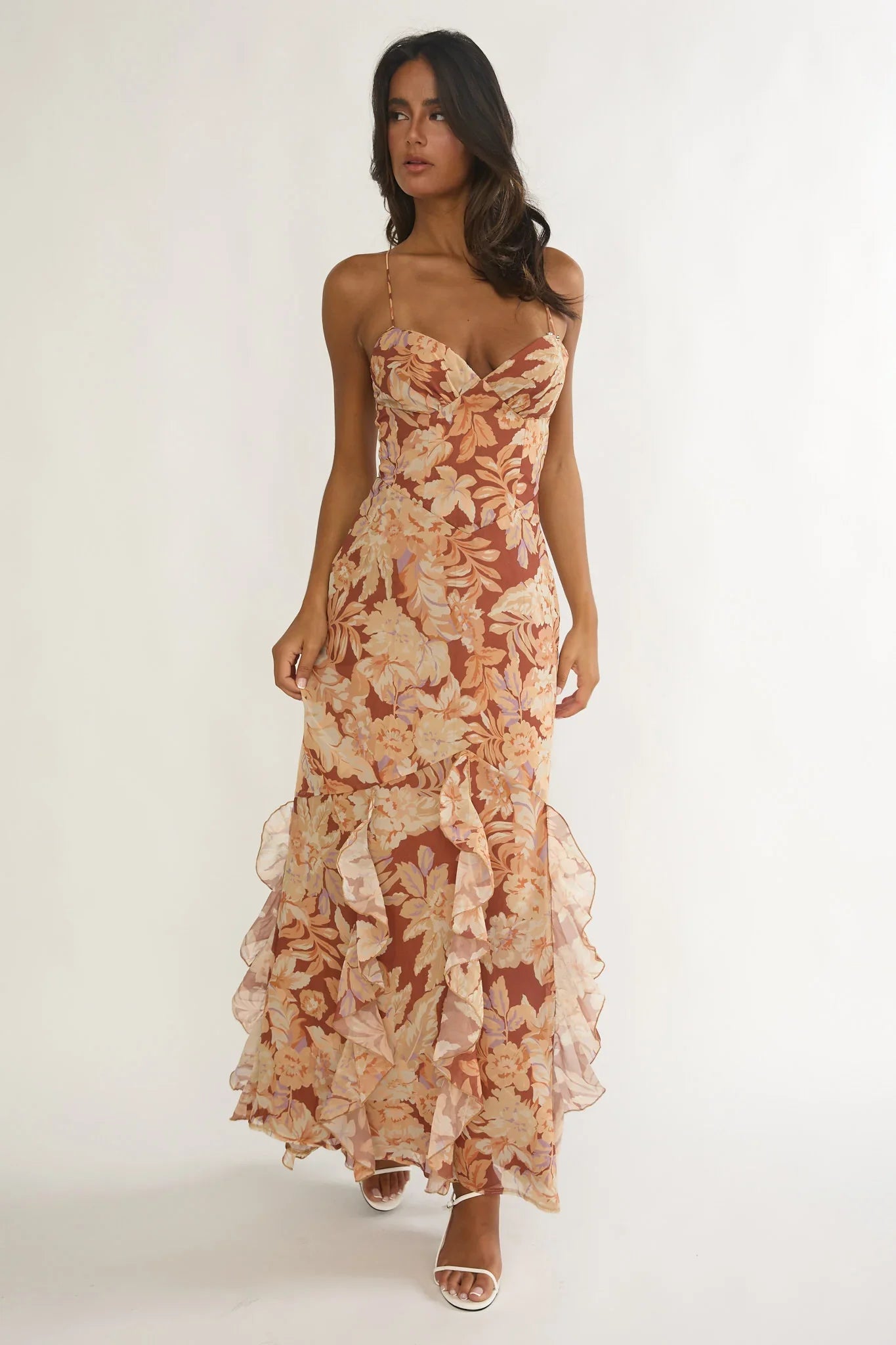 Charlisa Strappy Back Ruffle Maxi Dress Floral Yellow
