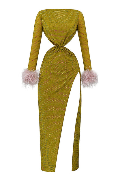 chartreuse crystallised maxi dress