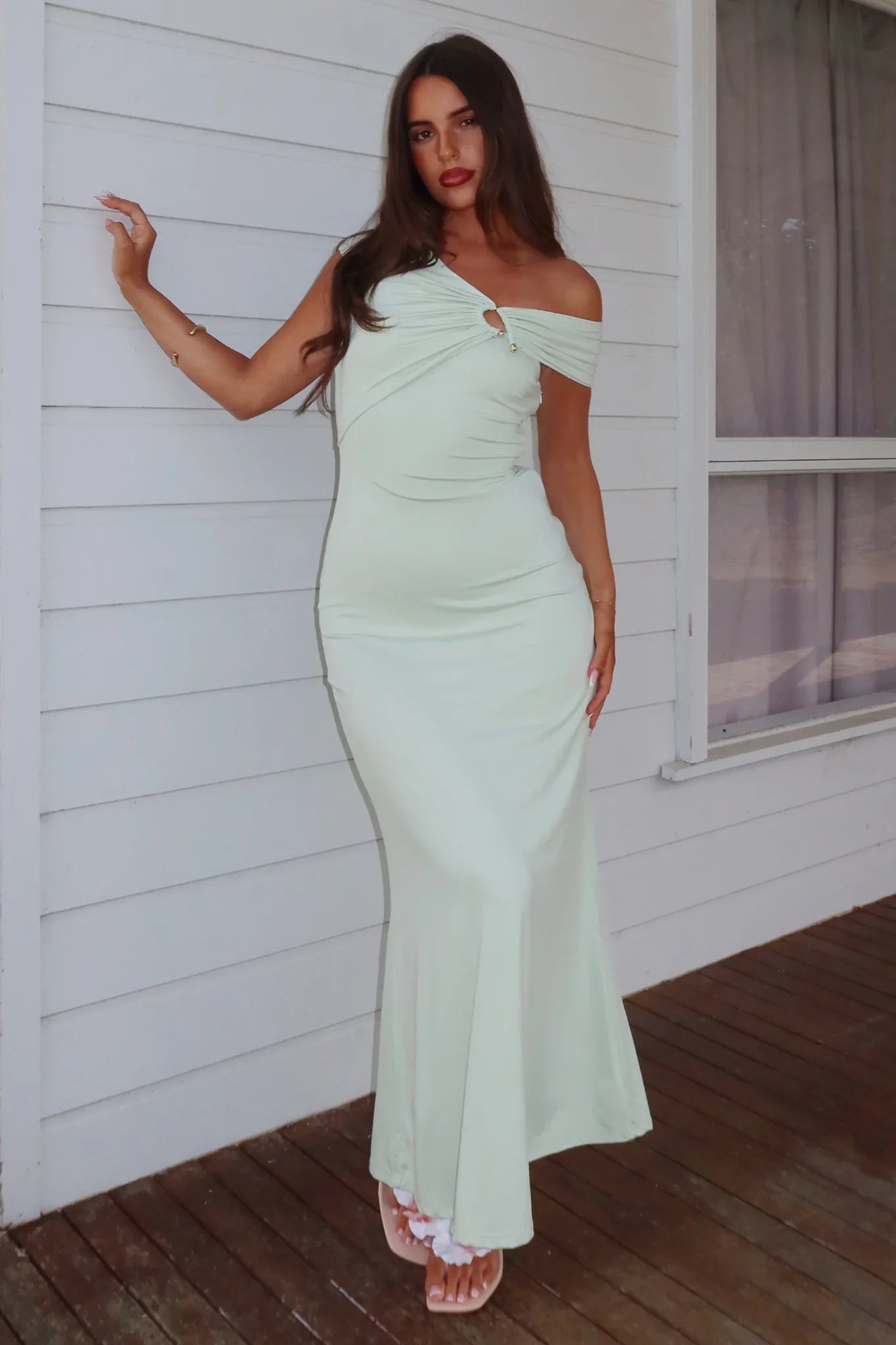 Tilda Asymmetric Neckline Maxi Dress Sage