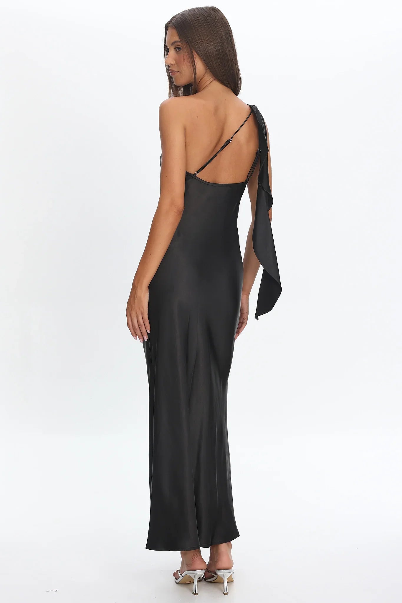 Carmel One-Shoulder Sash Maxi Dress Black
