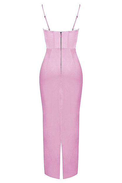 pink corset maxi dress