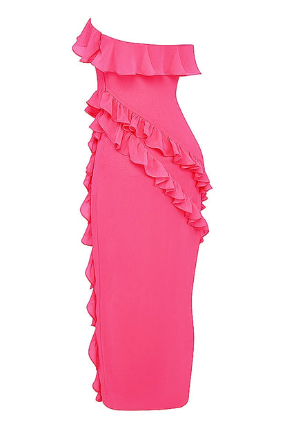 fuchsia ruffle maxi dress