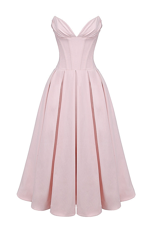 ballerina pink strapless midi dress