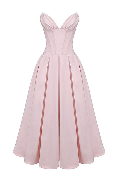 ballerina pink strapless midi dress