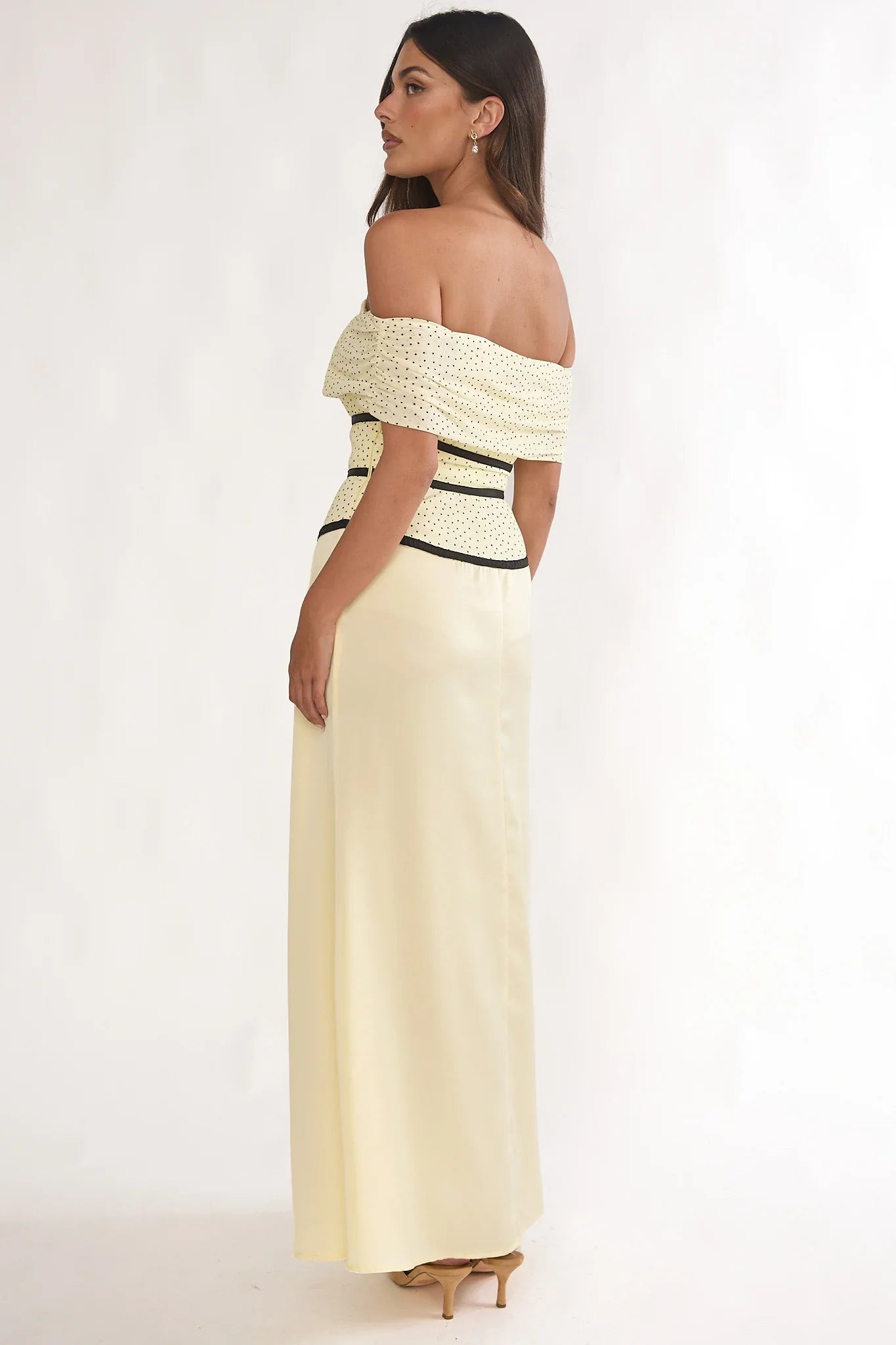 Begonias Off-Shoulder Bow Maxi Dress Spotted Lemon