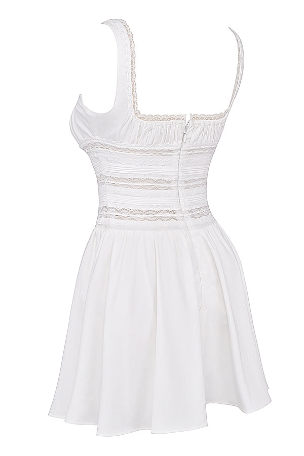 white lace trim mini dress