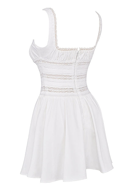 white lace trim mini dress