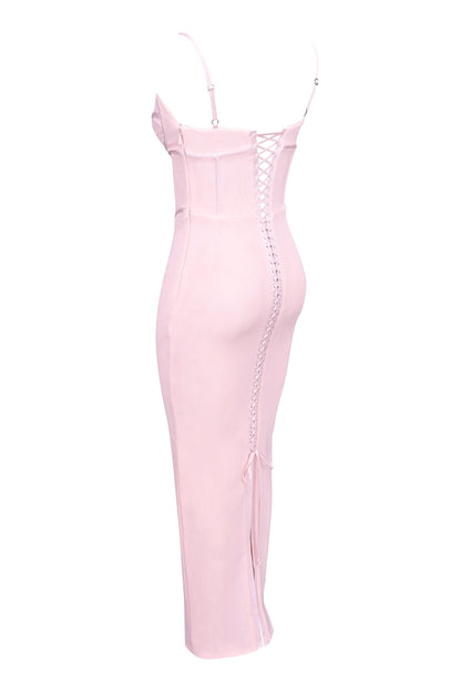 pink mesh bodycon maxi dress