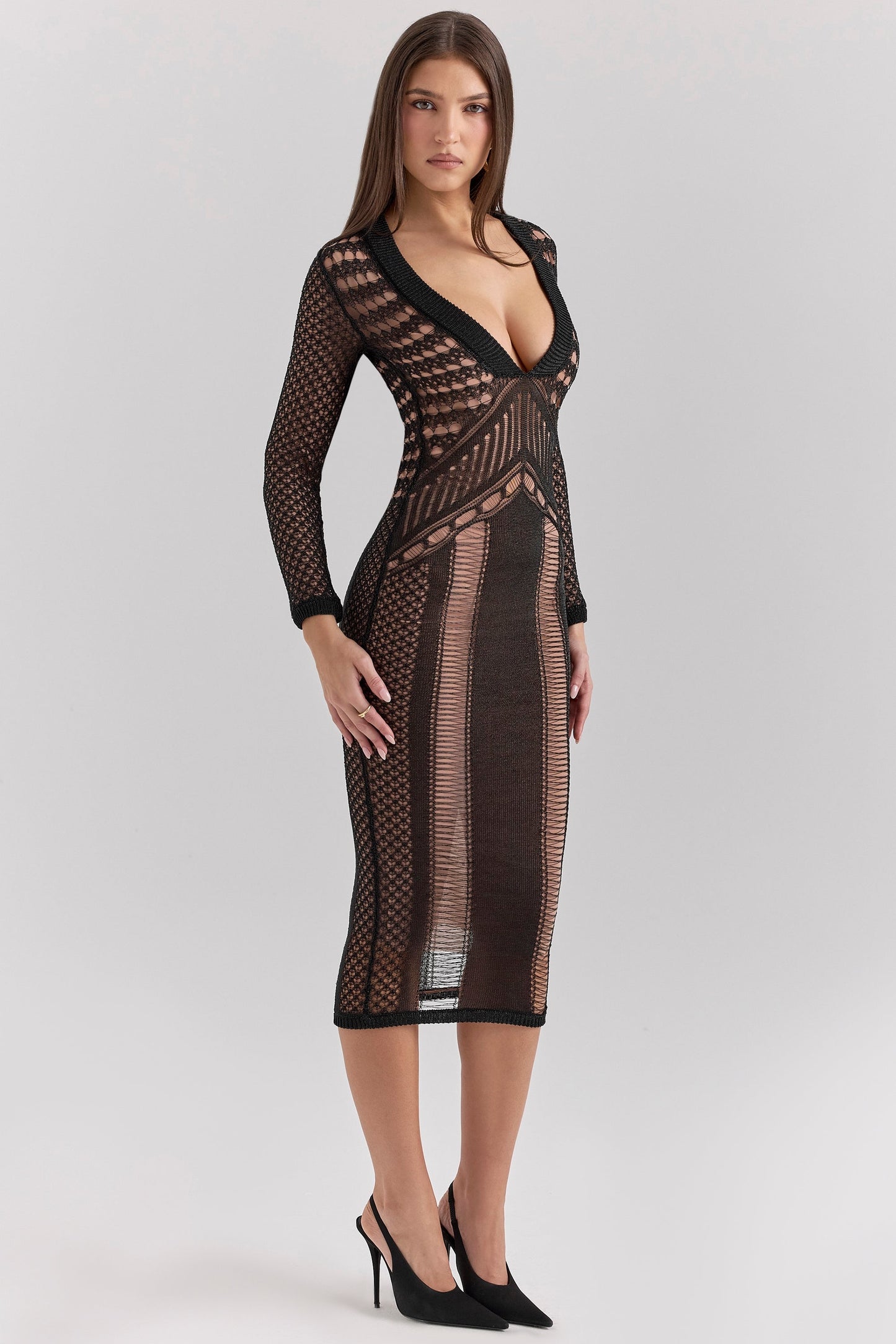 black plunge midi dress - sale