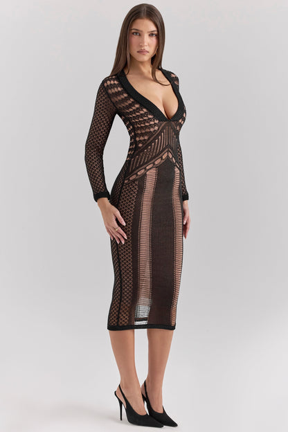 black plunge midi dress - sale