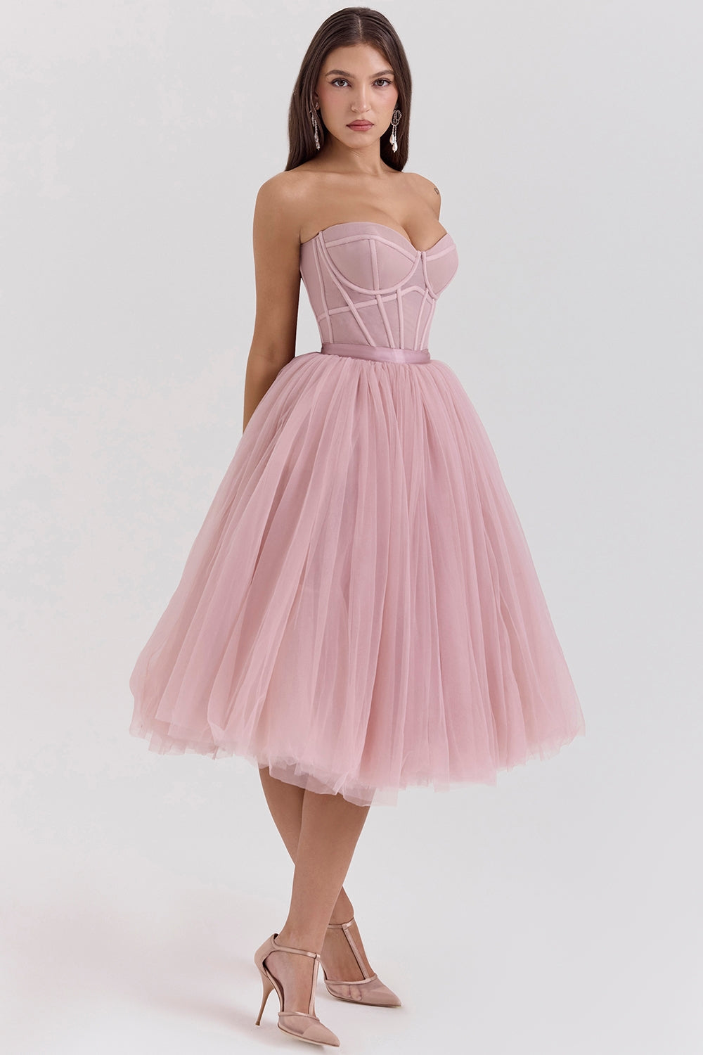 french rose tulle midi dress - sale