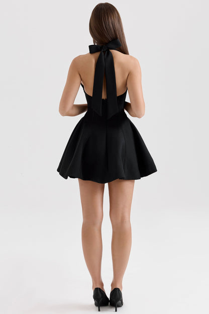 black halter neck bow mini dress