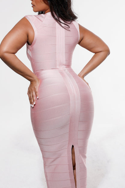 baby pink bandage midi dress