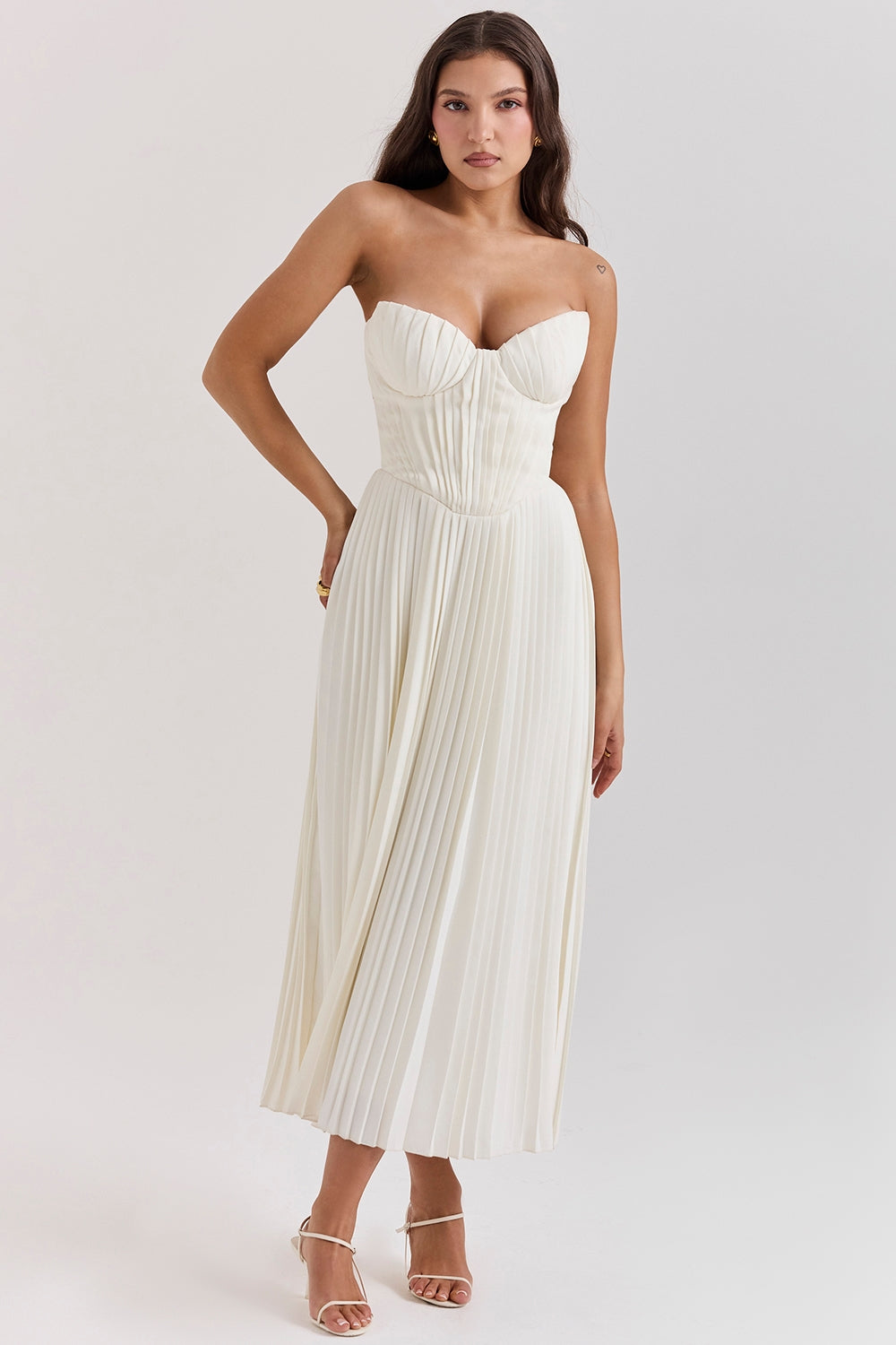 ivory pleated maxi dress