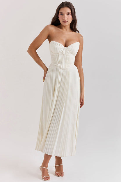 ivory pleated maxi dress