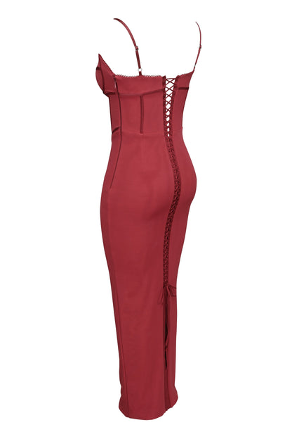 wine mesh bodycon maxi dress