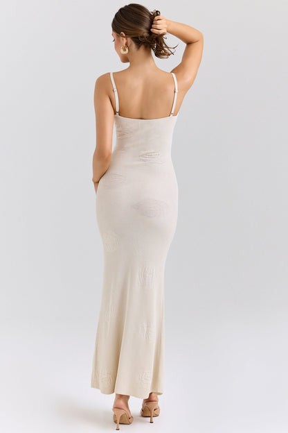 ecru rose embroidered maxi dress