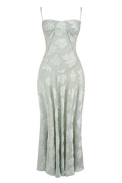 pistachio floral lace back maxi dress