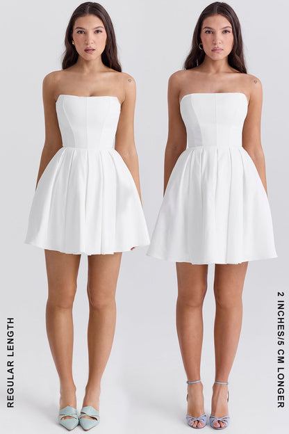 white strapless pleated mini dress