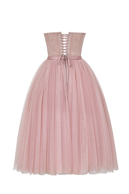 french rose tulle midi dress - sale