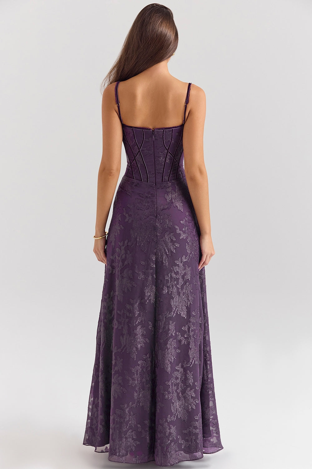 grape lurex chiffon maxi dress