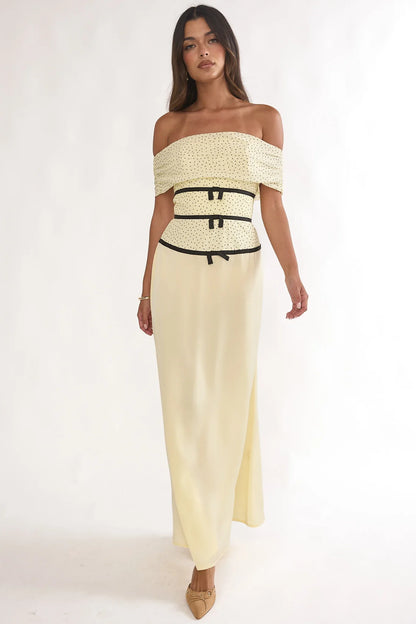 Begonias Off-Shoulder Bow Maxi Dress Spotted Lemon