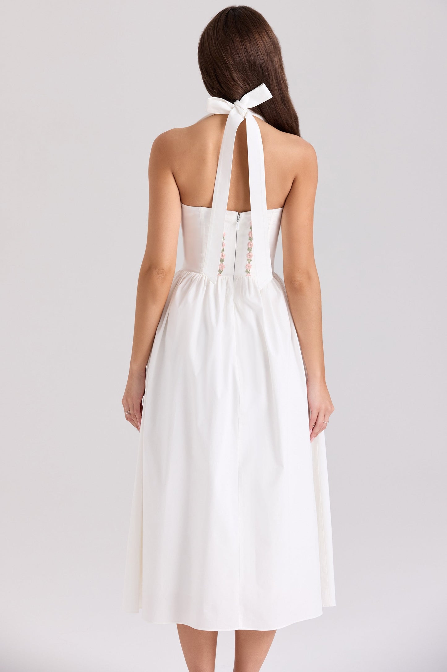white cotton halter neck midi dress