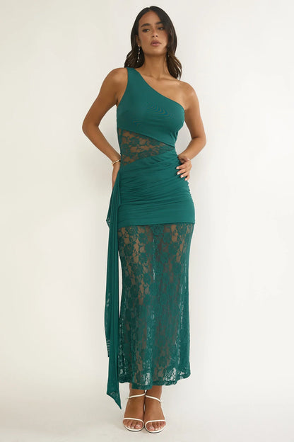 Luli Waist Sash Halter Maxi Dress Lace Teal