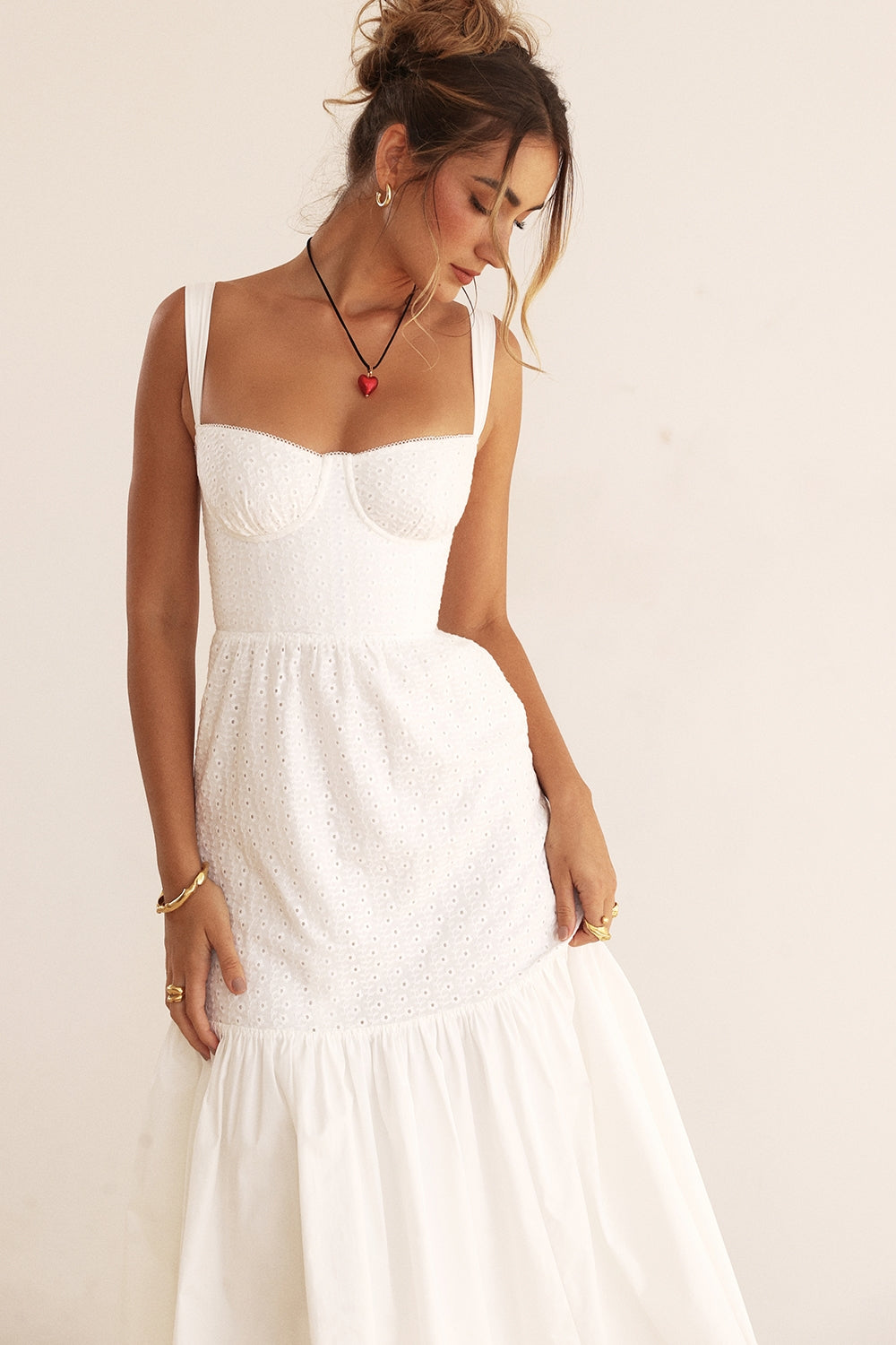 white broderie anglaise midi sundress