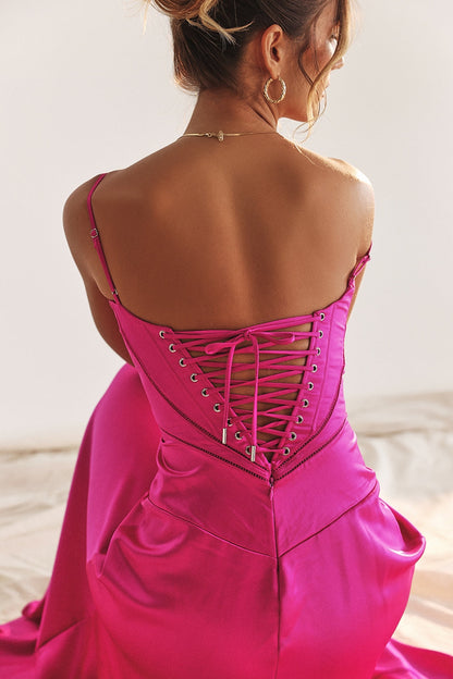 fuchsia lace up maxi dress