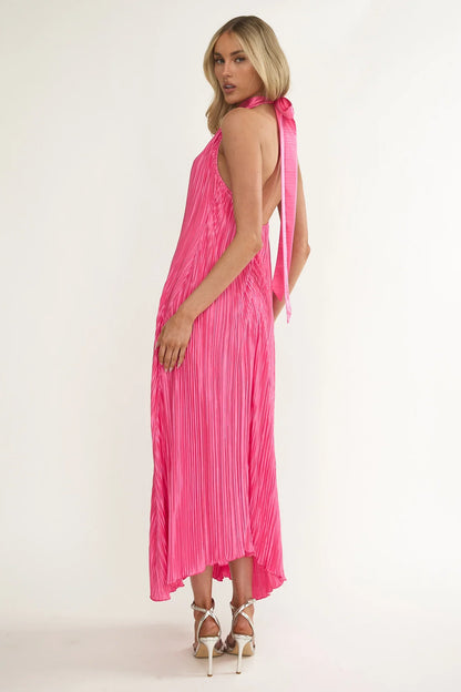 Aurea Halterneck Crepe Maxi Dress Hot Pink