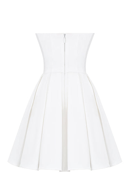 white strapless pleated mini dress