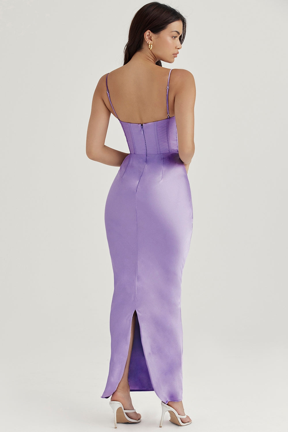 lavender corset maxi dress