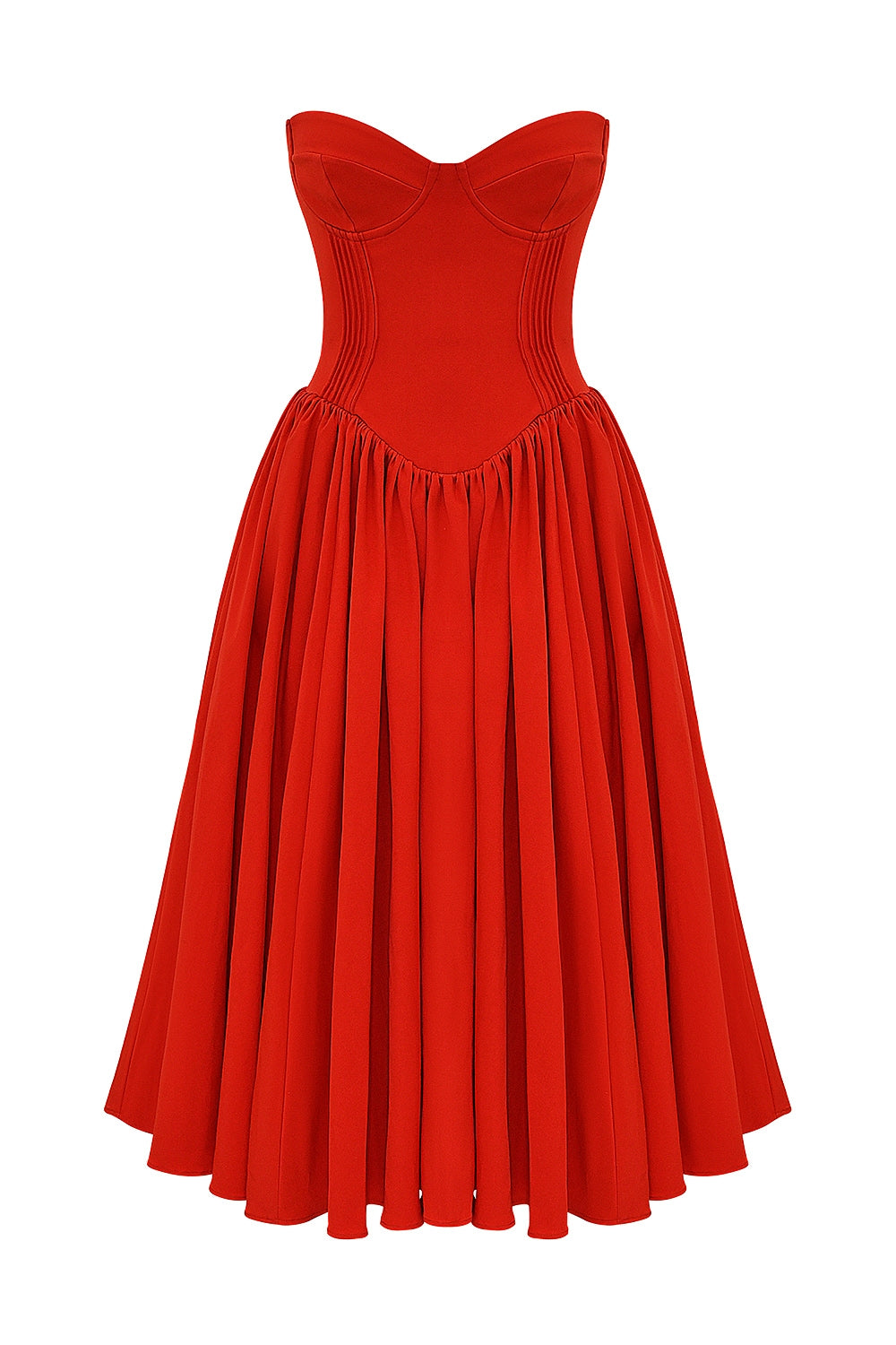 italian tomato strapless midi sundress