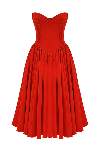 italian tomato strapless midi sundress