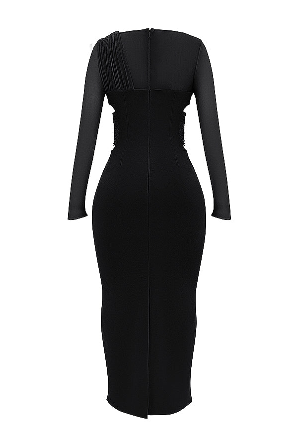 black plunge maxi dress