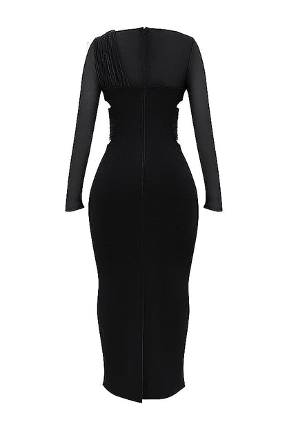 black plunge maxi dress