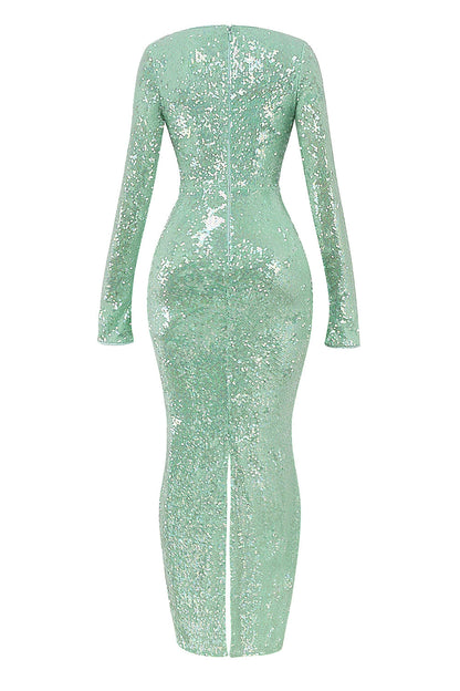 seafoam sequin maxi gown
