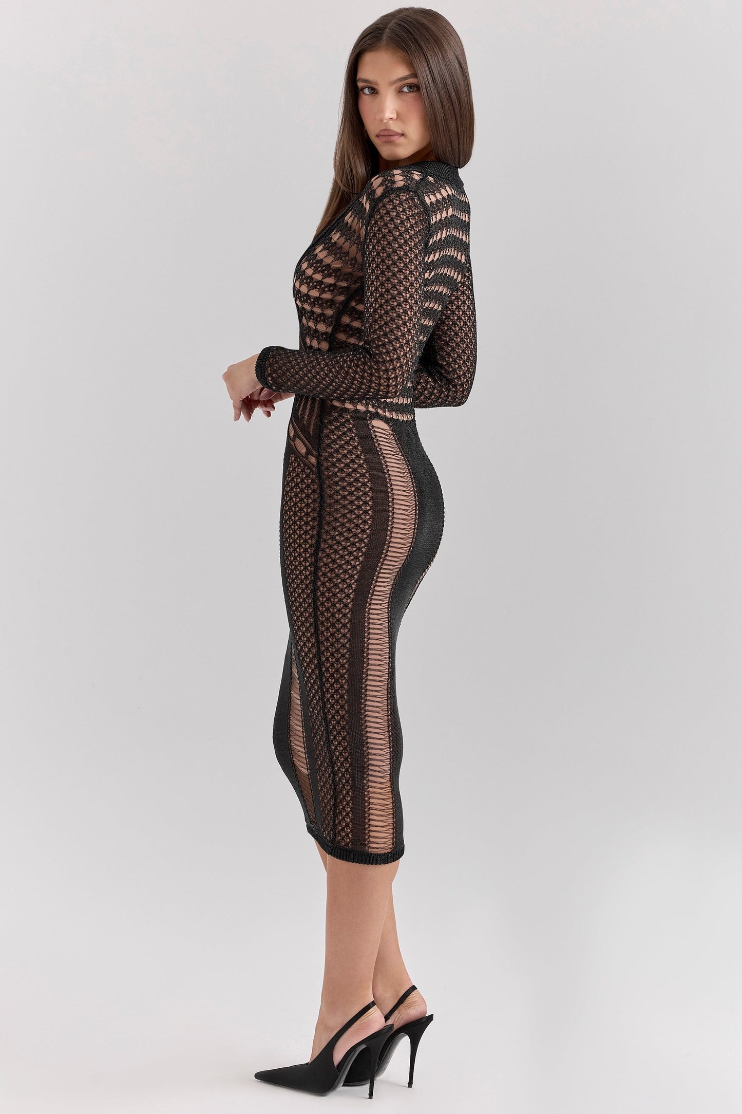black plunge midi dress - sale