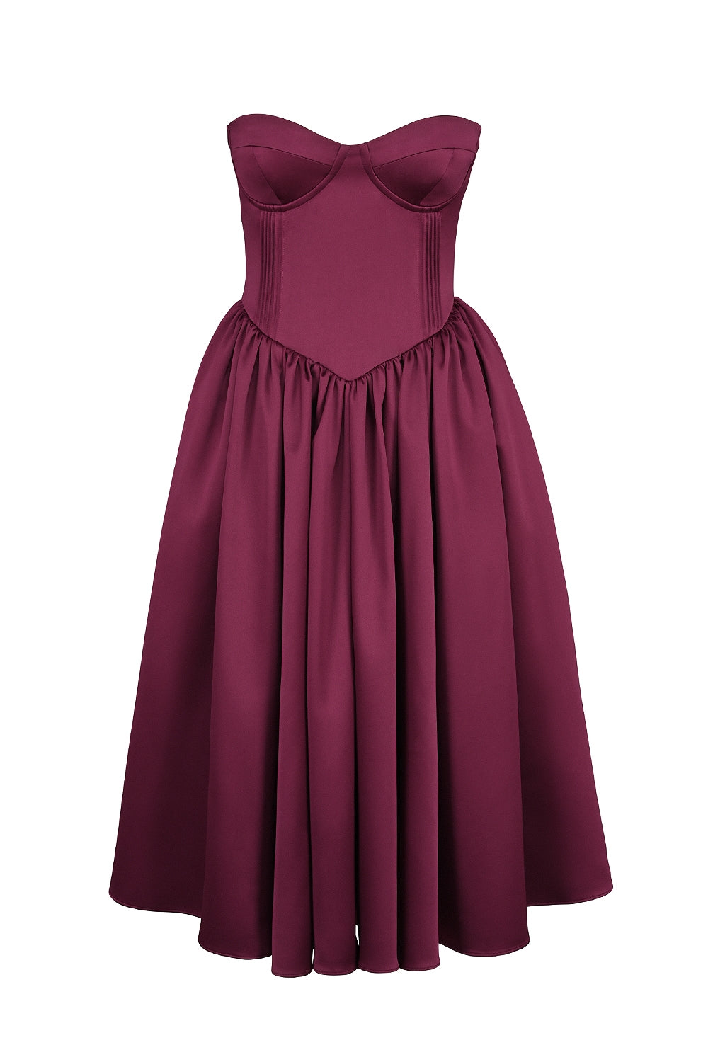 burgundy satin tulle midi dress - sale