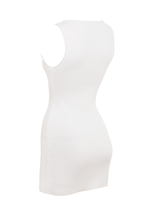 white stretch knit mini dress - sale