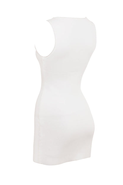 white stretch knit mini dress - sale