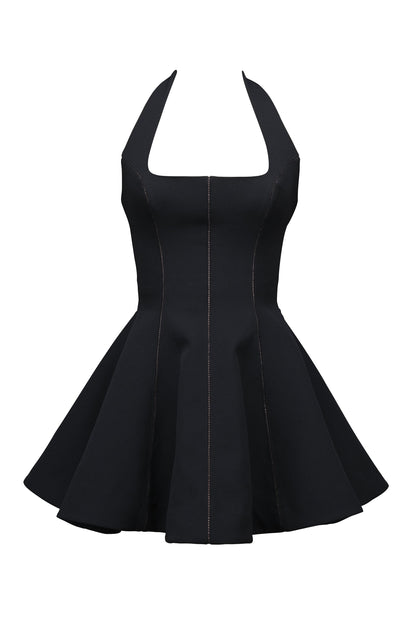 black halter neck bow mini dress