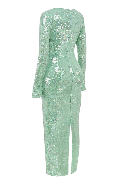 seafoam sequin maxi gown